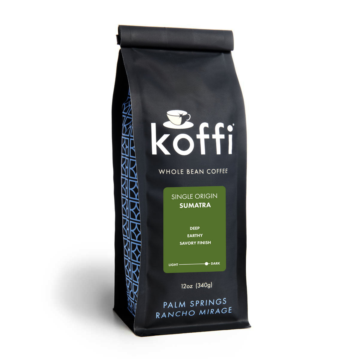 Koffi coffee bag with Sumatra flavor description on a white background